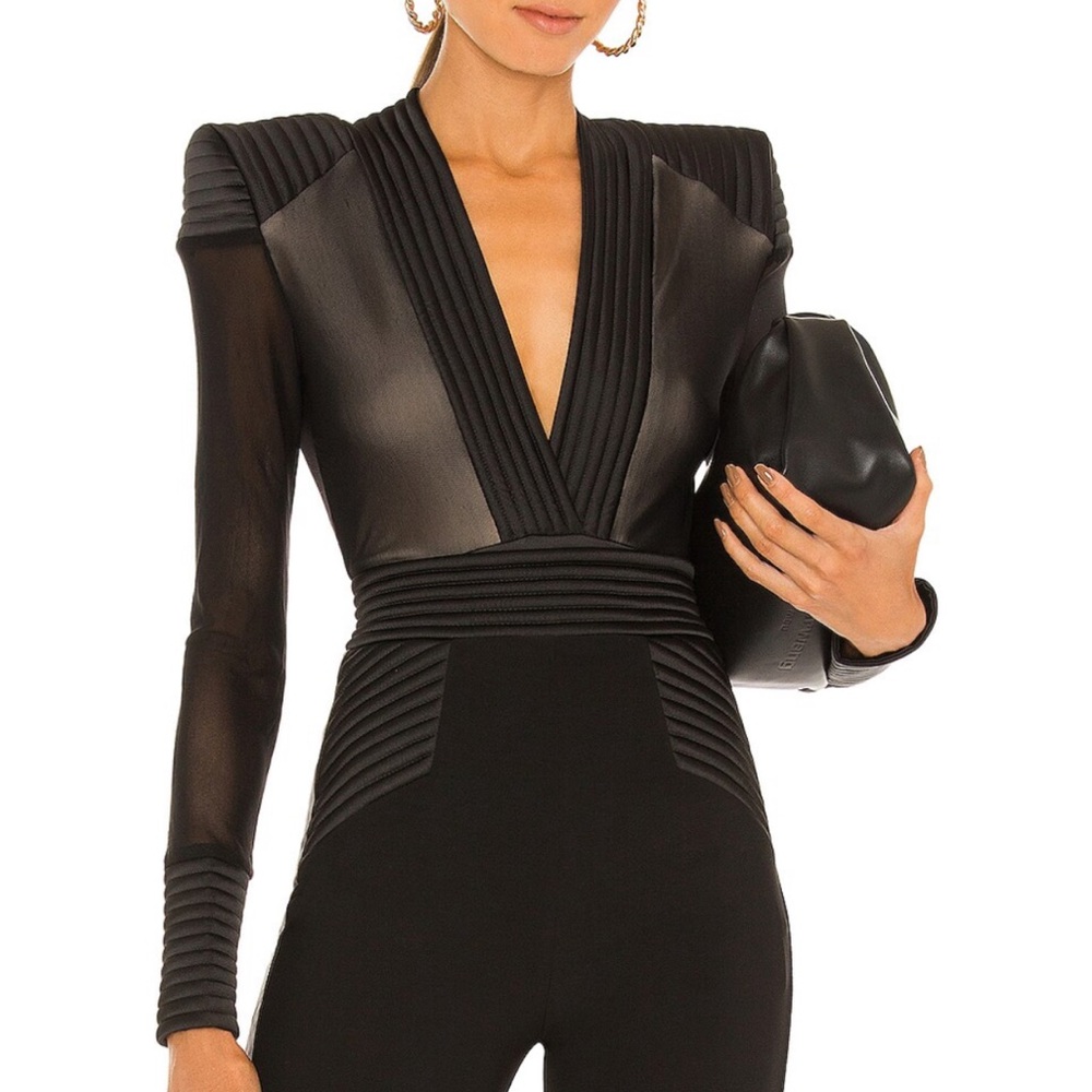 Zhivago Black Structured V-Neck Bodysuit